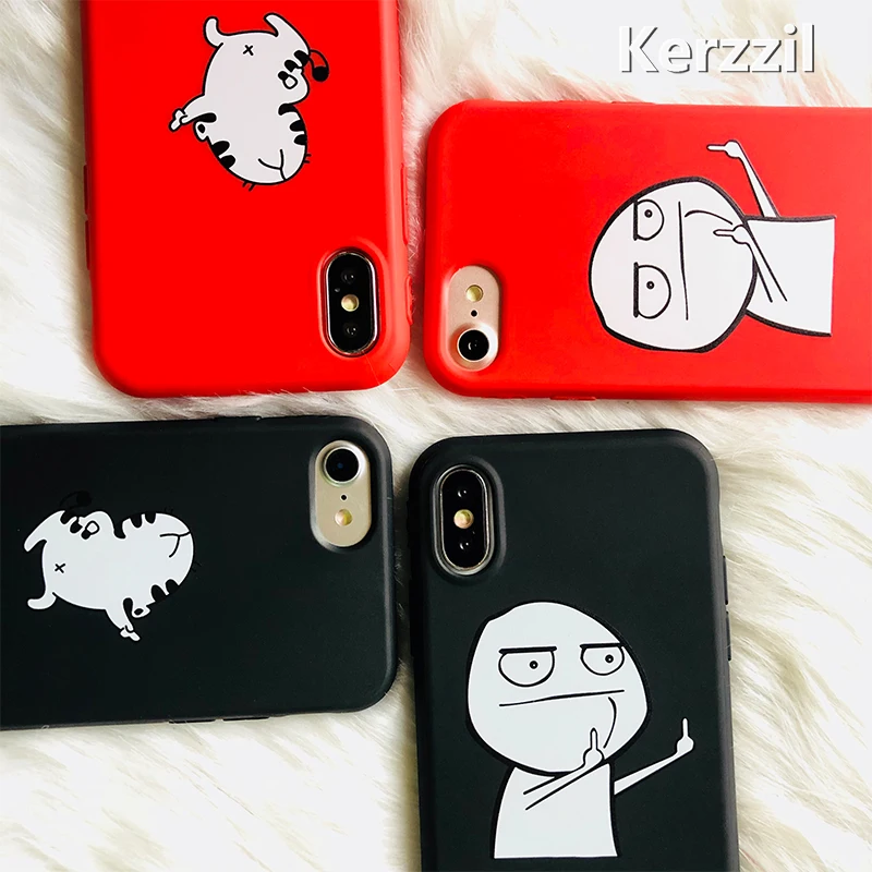 Kerzzil Funny Cartoon Animal Cat Phone Case For iPhone X 6 10 Finger TPU Cover Abstract Matte Cases 7 6S 8 Plus | Мобильные телефоны