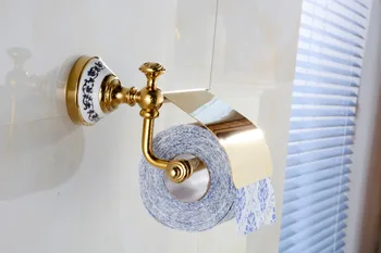 

New Wall Mounted Golden Brass Toilet Paper Holder Waterproof Roll Paper Holder