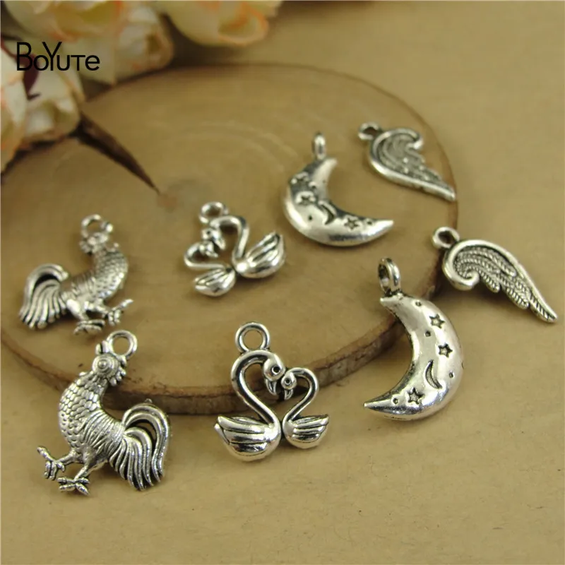 BoYuTe (100 PiecesLot) Metal Alloy Cock Swan Moon Wings Charms DIY Hand Made Jewelry Accessories Wholesale (2)