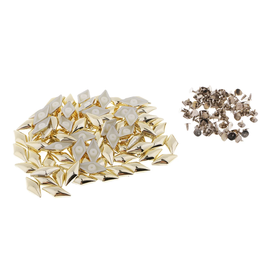 100 Sets Plastic Rhombus Studs Punk Spike Rivet for Leather Crafts Repairs Silver/Gold