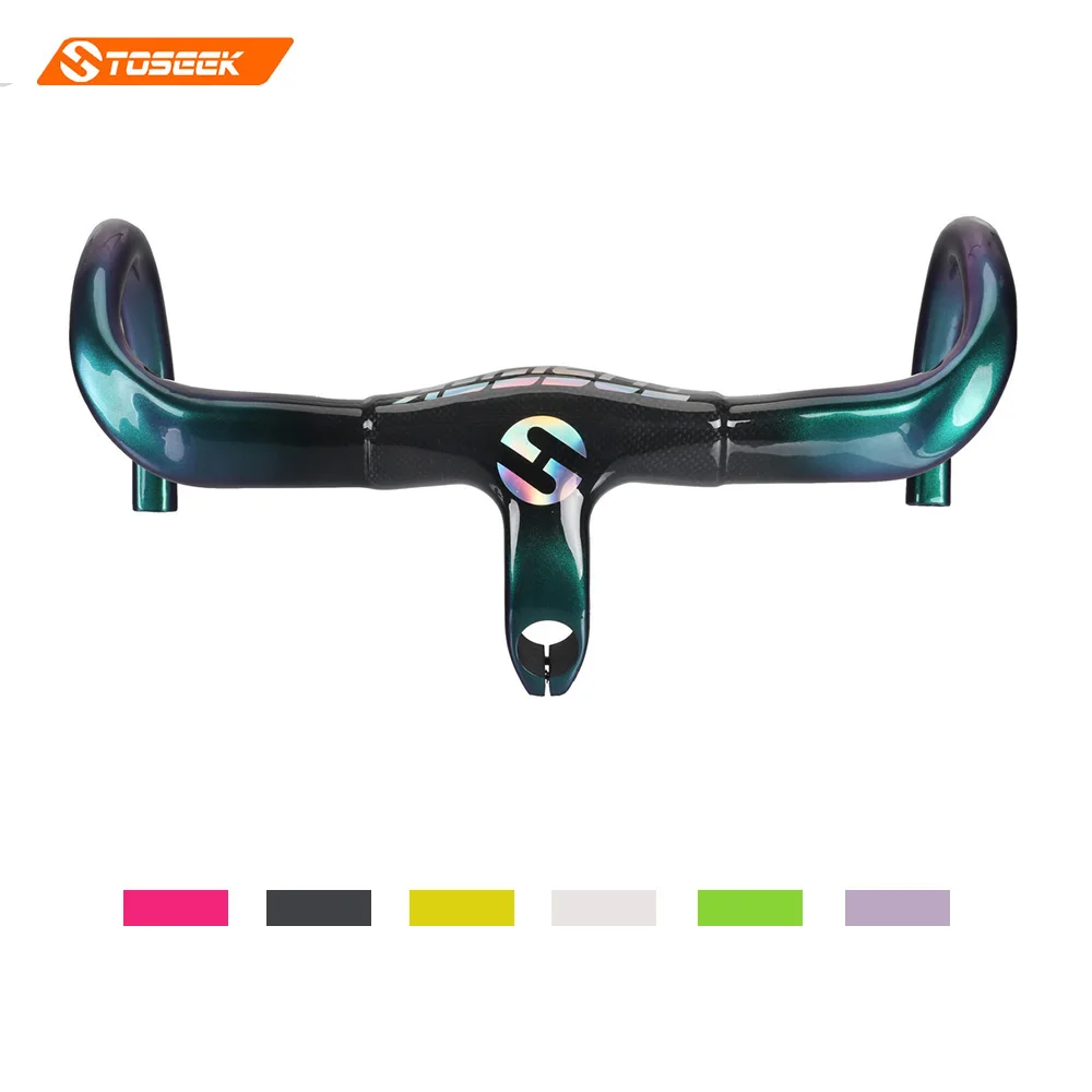 

Full Carbon Bicycle Road Handlebar Integrated Bike Handlebar Stem Chameleon pearlescent pigments,7 colors changing pigments