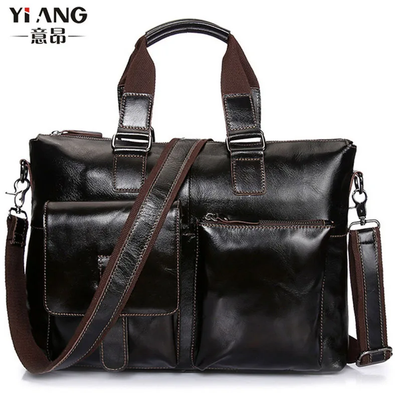 

Men Vintage Oil wax Genuine Leather Cowhide High Quality Handbag Briefcase Business Messenger Shoulder Bag handbags New