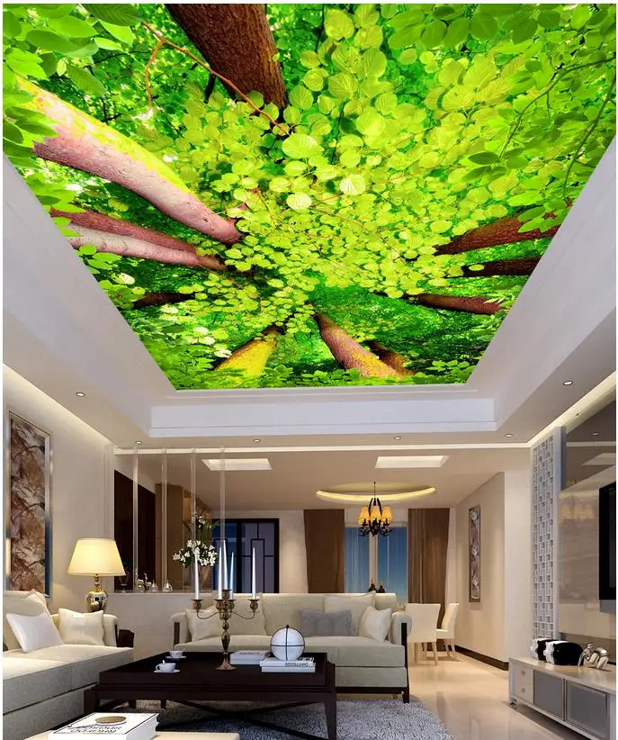 Ceiling murals wallpaper Landscape green forest 3d stereoscopic