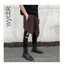 Wycbk мужская повседневная клетчатая короткая юбка брюки уличные хип хоп брюки для танцев мужские модные брюки сценический костюм