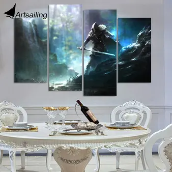 

4 piece canvas art HD printed elex game poster warrior with sword canvas painting prints wall picture for living room up-1495C