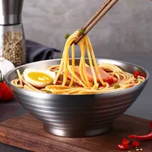 Японский стиль, чаша Ramen, 304 нержавеющая сталь, домашняя, очень большая суповая миска, высокая емкость, двухэтажная миска