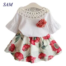 2018 Summer Fashion Girls Clothing Sets Kids Baby Wear Printed Flower Short Sleeve Tops Dresses Children