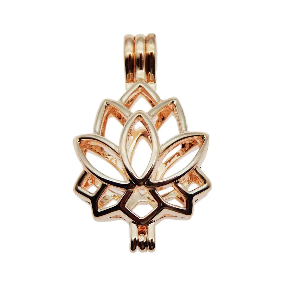 

10pcs Rose Gold Lotus charm Pearl Cage Jewelry Making Bead Cage Pendant Aroma Essential Oil Diffuser Locket for Oyster Pearl
