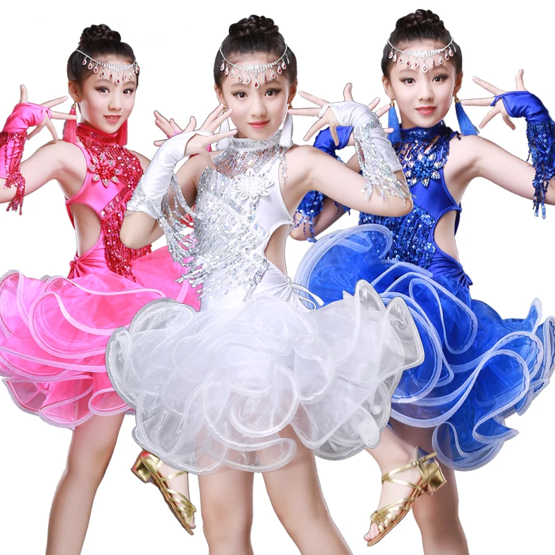 

Girls Sequin Fringe Professional Latin Salsa Cha Cha Ballroom Dance Competition Dress Costumes for Kids Dancing Clothes Clothing
