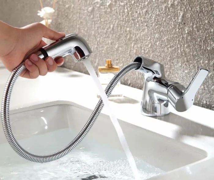 Pull out basin faucet bathroom water tap with sprayer shower head ...