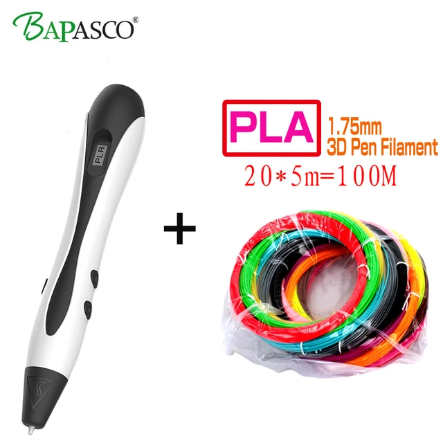 Special Price new 3D pen Original BAPASCO BP-07 with 100M(20Color) PLA filament LCD display screen kids diy printing pen 3D DIY christmas gift