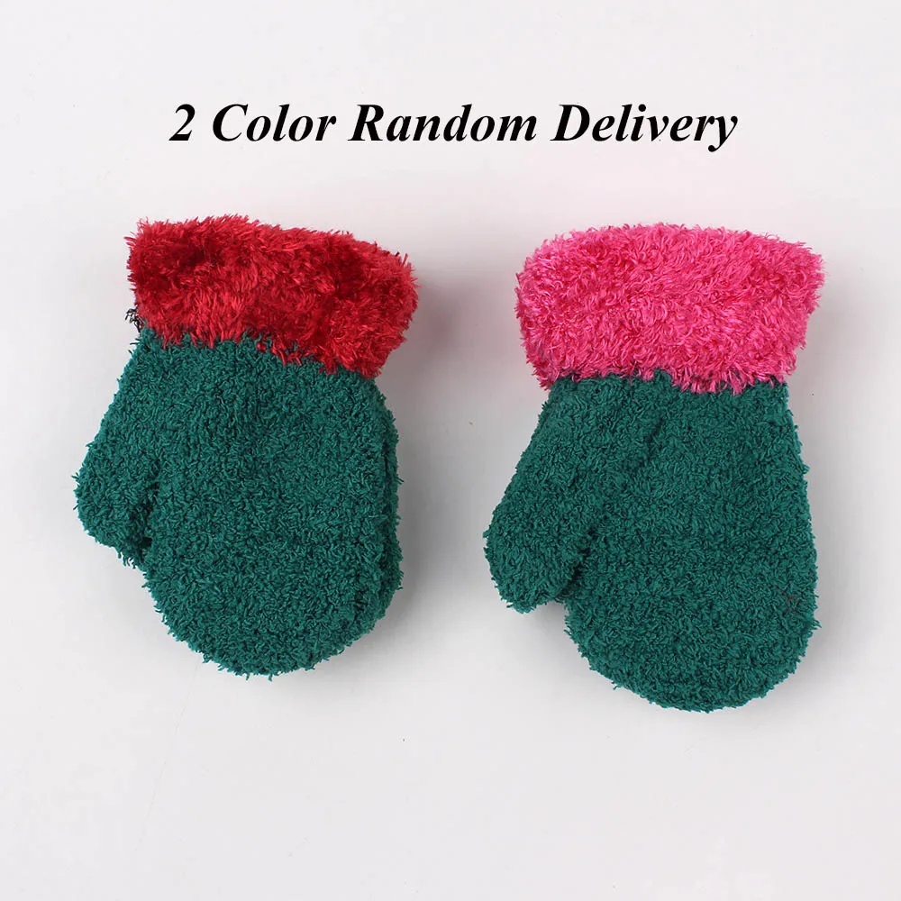 Детские перчатки из кораллового флиса для девочек, красивые теплые зимние перчатки для девочек, мягкая упаковка, митенки для пальцев, аксессуары для детей 3-6 лет - Цвет: Green Color