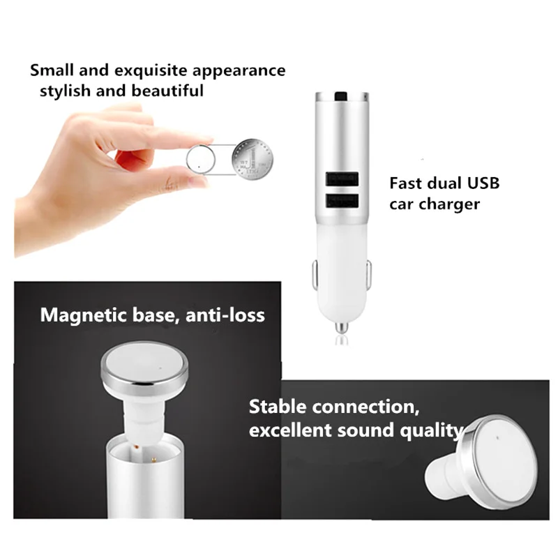Portable Wireless BT Earphones Headphone Car Charger 2 in 1 Bluetooth Earphones Double USB 2.1A Fast Car Phone Charger (8)