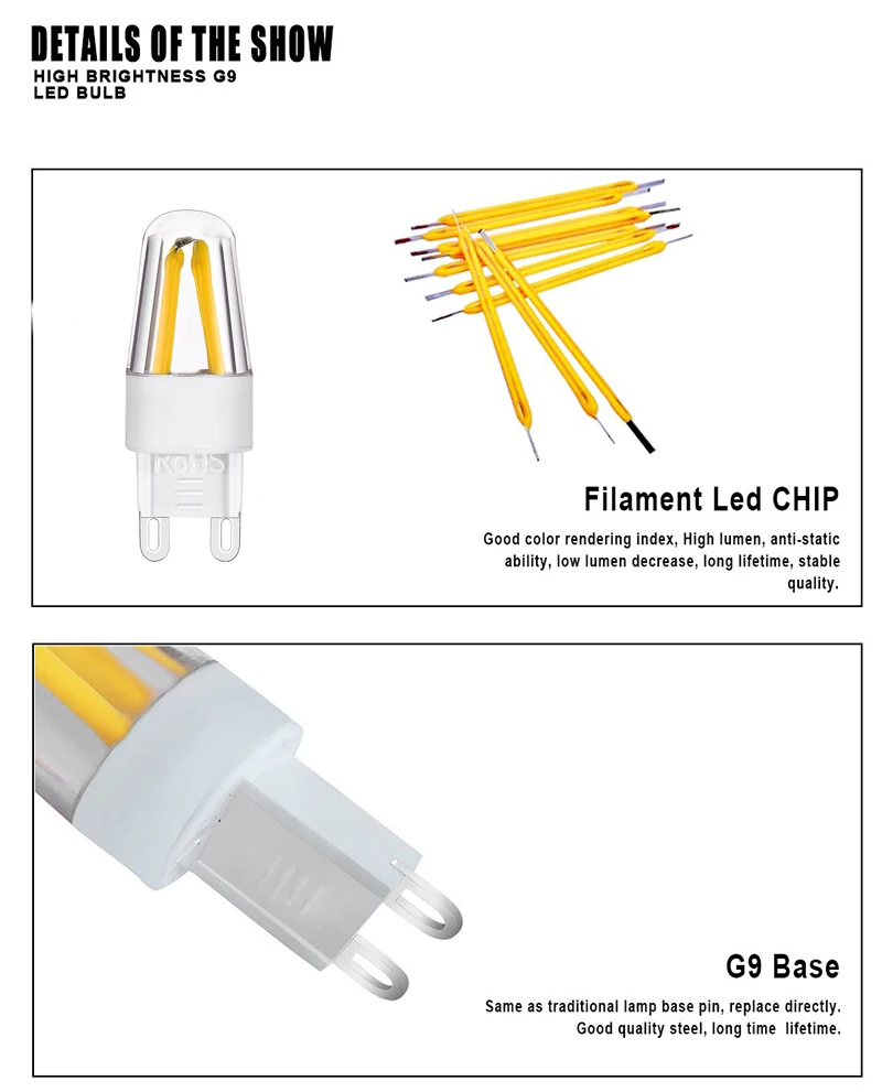 10 шт. G9 светодиодный лампы 220V 110V затемнения 2 Вт накаливания COB супер яркий светодиодный G9 лампы 4 светодиодный заменить 20 Вт галогенная лампа для прожектор люстра