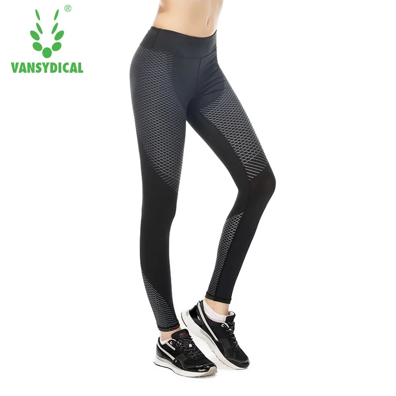 Vansydical Reflective Sports Leggings Women's Gym Yoga Pants Running Compression Tights Elastic Fitness Workout Jogging Trousers | Спорт и