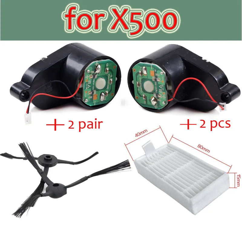 1 pair x500 side brushes Motors assembly+2 pair Side Brush+2pcs hepa