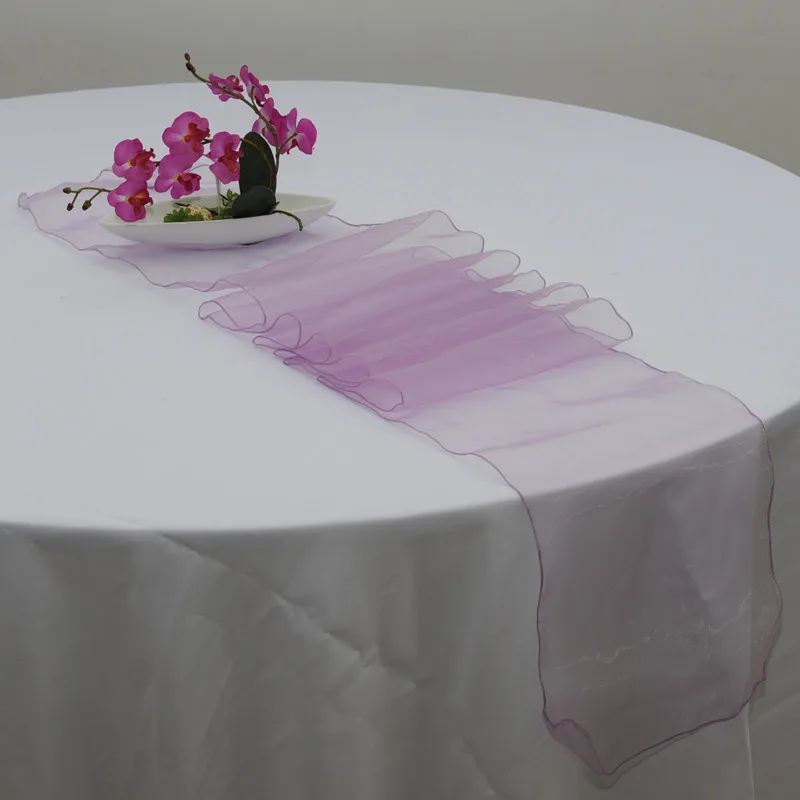 100 шт. 30x275 см Прозрачные скатерти из органзы, тюлевые настольные флаги, марлевые пояса с бантом для вечерние, свадебные украшения стола - Цвет: Lavender