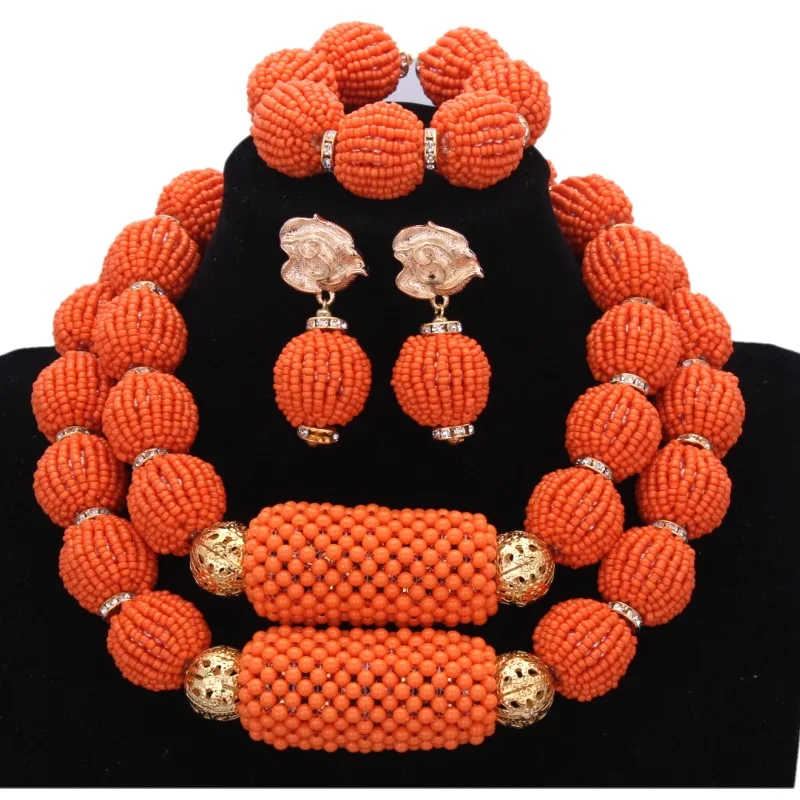 

4UJewelry Dubai Gold Jewellery Set For Women Balls Design Orange Necklace Wedding Bridal Jewelry Sets Free Shipping 2018 Women