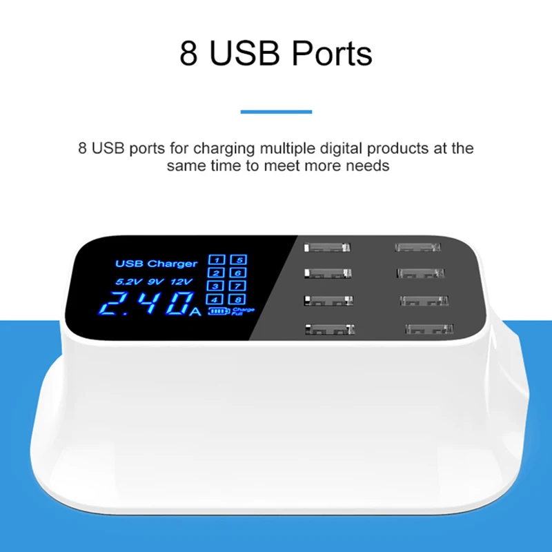 Универсальное 8 Портовое умное USB зарядное устройство, адаптер, станция, концентратор, светодиодный дисплей, мобильный телефон, планшет, настенное зарядное устройство, настольная розетка, штепсельная вилка европейского стандарта