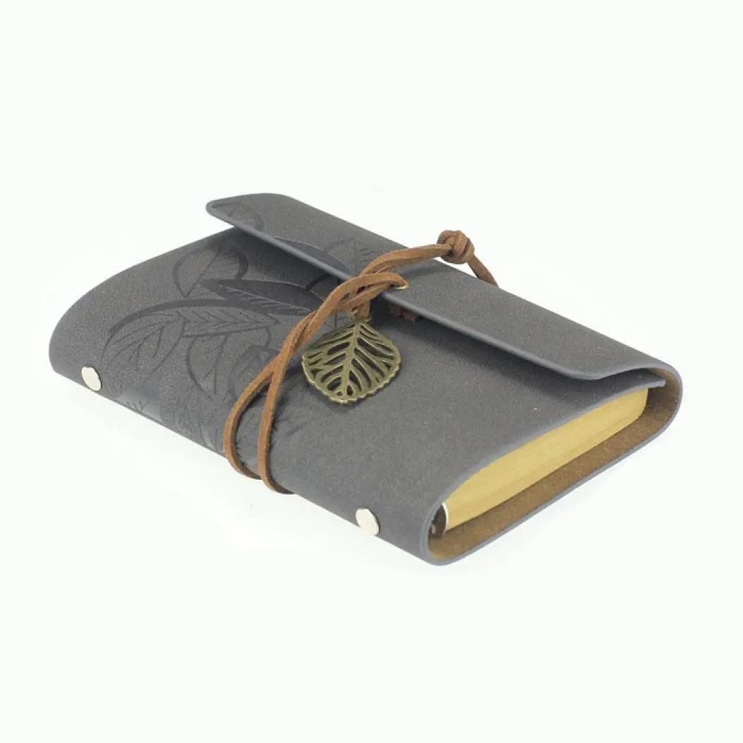 

Vintage Leaf PU Leather Cover Loose Leaf Blank Notebook Journal Diary Pocket Size (Gray)