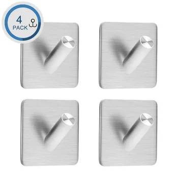 

4PCS Stainless Steel Self Adhesive Hooks Hanger Holder Wall Mounted Kitchen Bathroom Towel Clothes Hook Hanger Storage Organizer