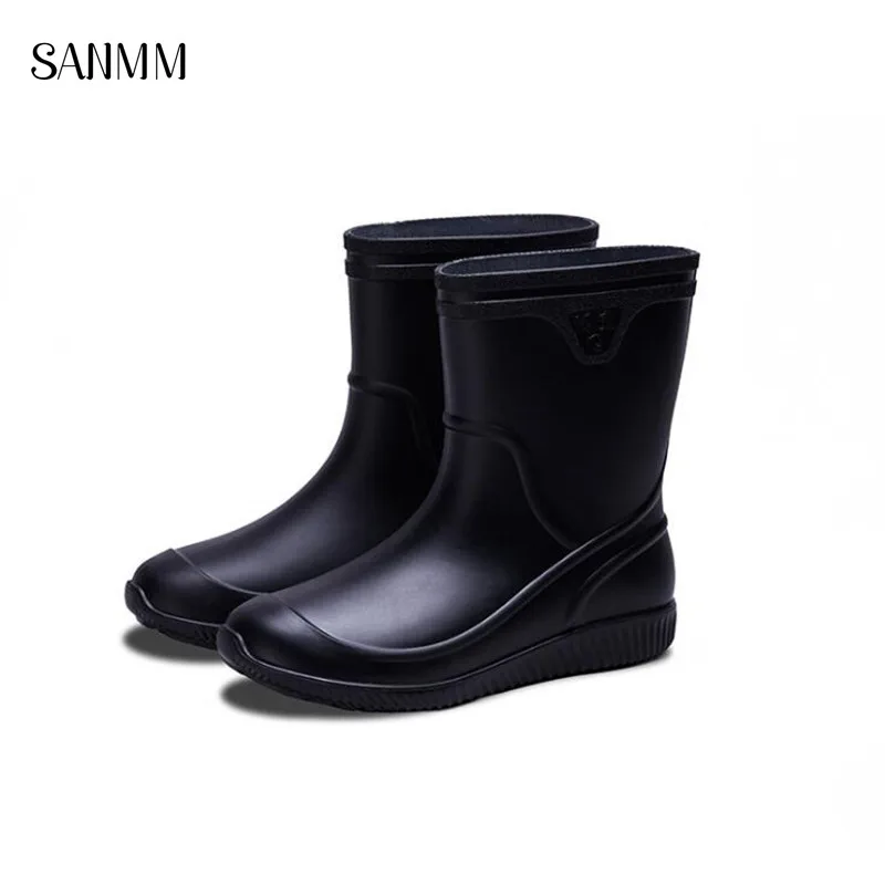 SANMM Men Non Slip Waterproof Platform Shoes Autumn Mid Calf Rainboots ...