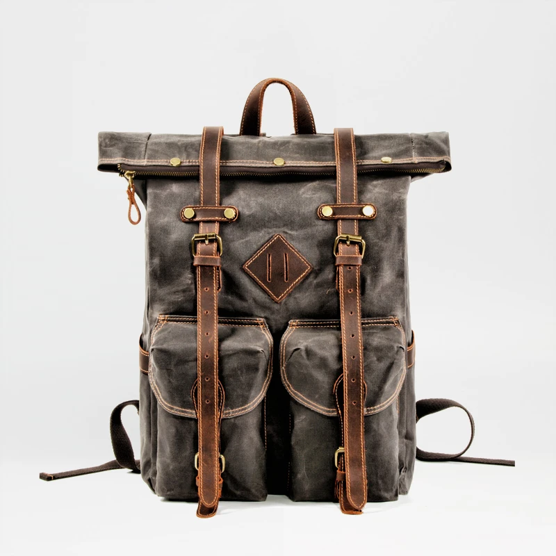 mens canvas leather backpack