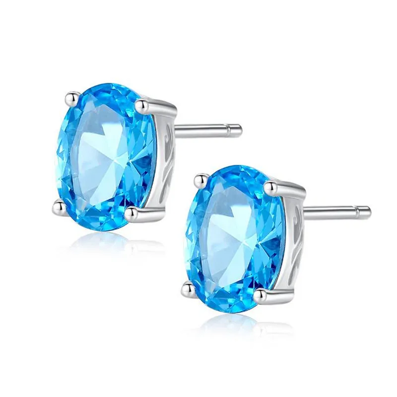 

Natural Sky Blue Topaz Earrings Genuine 925 Sterling Silver Fine Jewelry 5x7mm 1.80ct Stud Earrings For Women Fashion