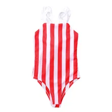 Летние Детские купальники для девочек Дети полиэстер Одна деталь Детские купальники ванный комплект бикини пляж в полоску красный купальник K314