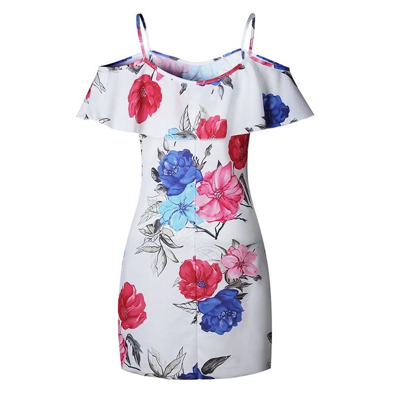 2019 Women's Dress Cold Shoulder Short Sleeve Summer Dress Woman Casual Loose Beach Boho Sundress Ladies Floral Printed Dresses