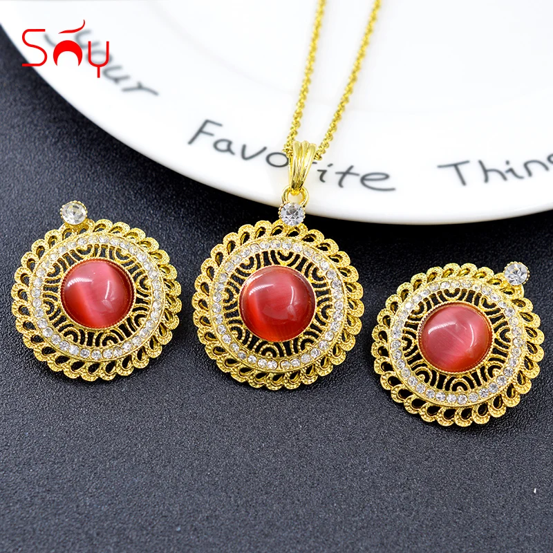 

Sunny Jewelry Big Round Jewelry Set For Women Earrings Necklace Pendant Cubic Zirconia Jewelry Findings For Anniversary Party