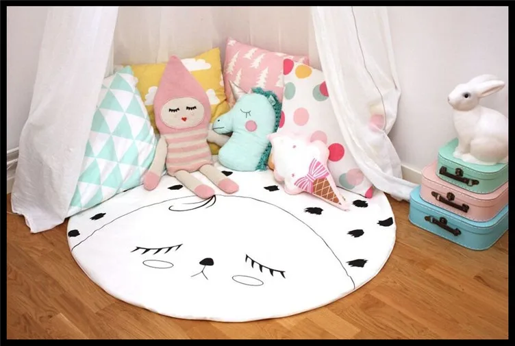 Новинка года, детское одеяло для ползания, хлопковое детское ковровое покрытие пола, Круглый рисунок, милое лицо, луна, Детский мягкий игровой коврик 95 см