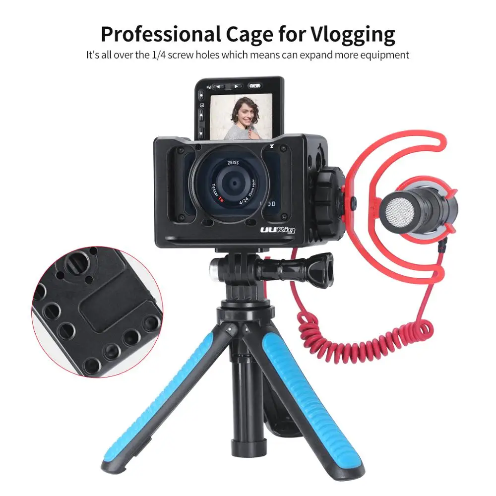 UURig металлический чехол для видеокамеры sony RX0 II, VLOG селфи рукоятка с холодным башмаком для микрофона светильник DSLR камера клетка 1/4