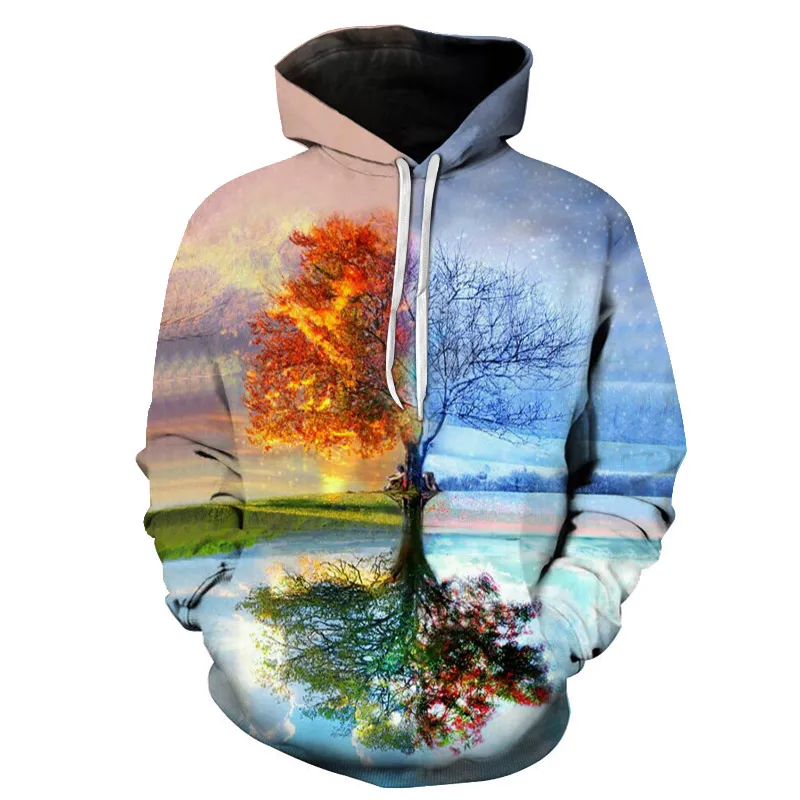  New Arrival Hiphop Hoodies Autumn Winter Thin Sweatshirts With Hat 3D Printed Trees Hooded Tops Pul