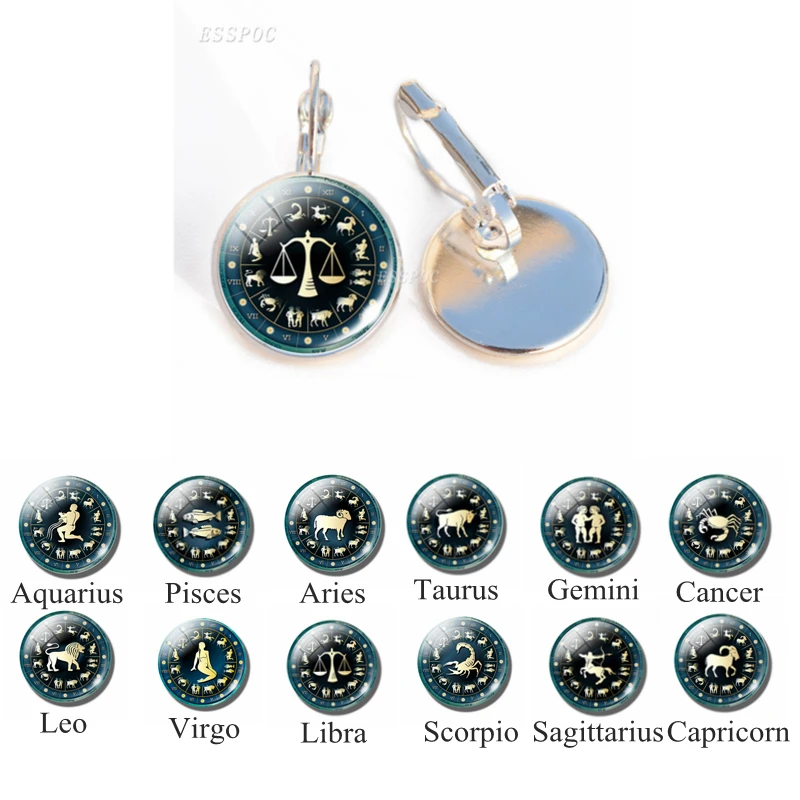 

New Fashion Constellation High Quality Zodiac Hook Earrings Libra Scorpio Leo Taurus Virgo for Women Punk Jewelry Birthday Gifts