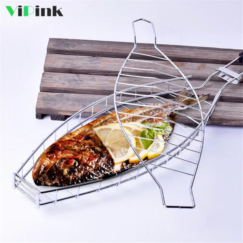 

stainless steel fish BBQ grill Tool New Barbecue fish grilling basket BBQ camping clip folder unique grill Barbecues