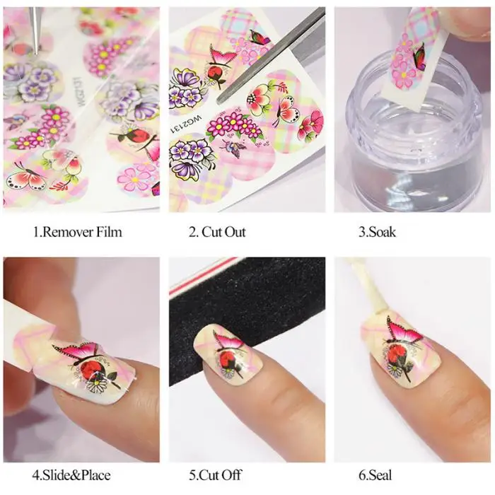 Горячая наклейки для ногтей Вода типографская краска цветок наклейки для ногтей Декор DIY WH998