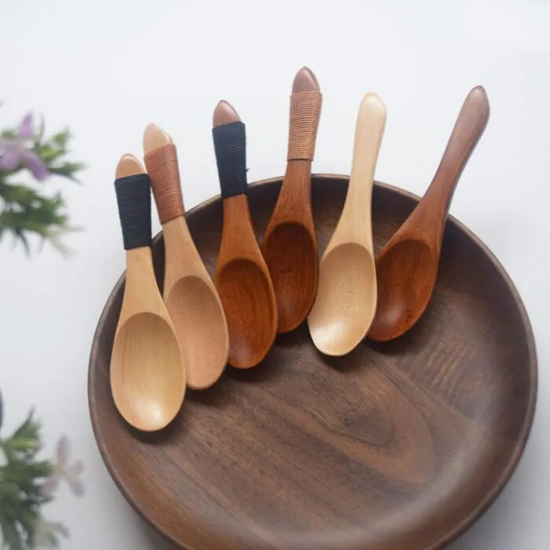 100pcs Japan Style Eco Friendly Wooden Spoon Utensil Short Kitchen Cooking Sugar Salt Small