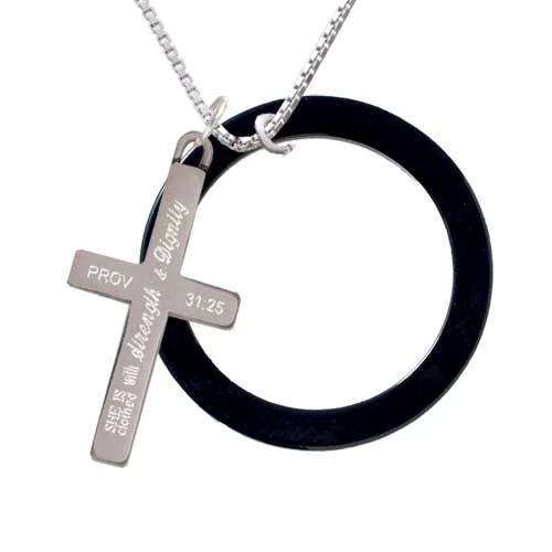 Acrylic 1 1/2 Ring Black - Strength and Dignity - Cross Necklace (1)