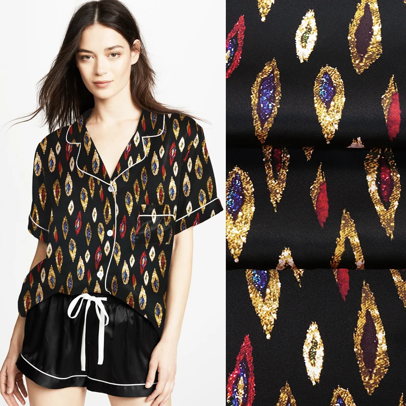 

118cm/46'' Wide Gem Print Stretch Silk Satin Apparel Fabric Dress Material