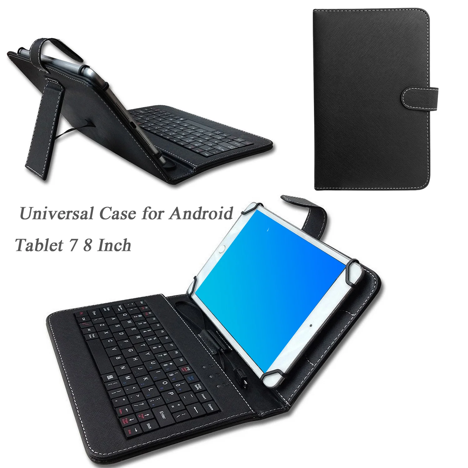 

Besegad Tablet Wired Keyboard Magnetic Protective Case PU Leather Cover Skin Shell Stand Holder for Android Tablet 7 8 Inch