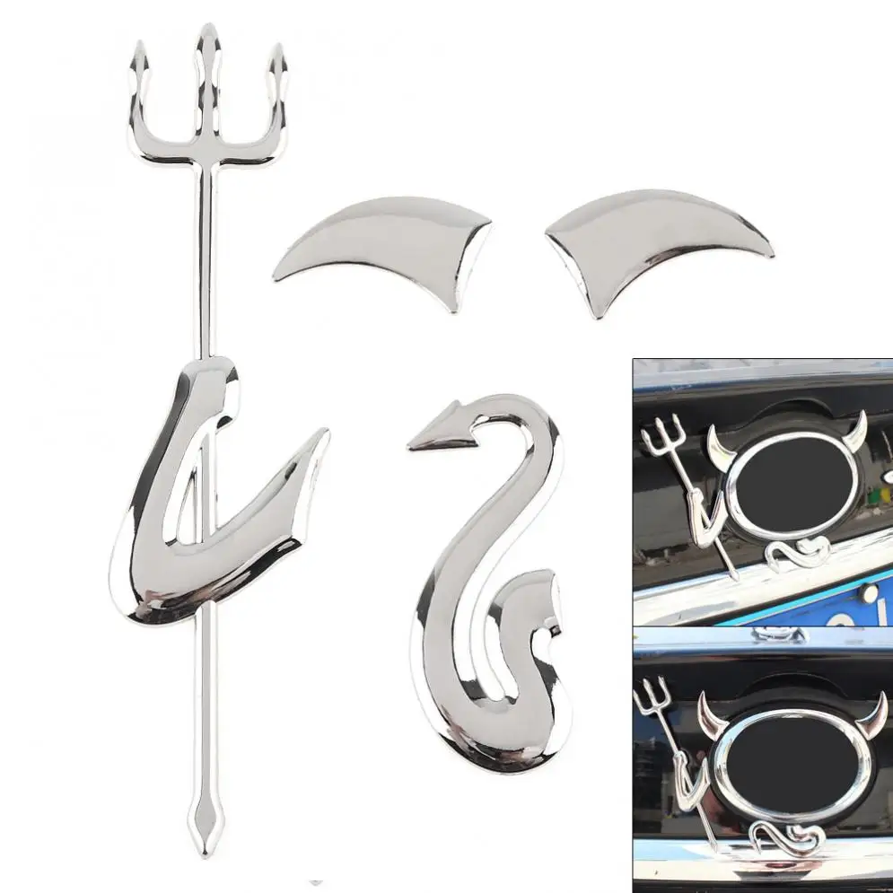 Car Sticker 4 Pcs 3D Chrome Devil Auto Logo Decal Truck Custom Demon Universal