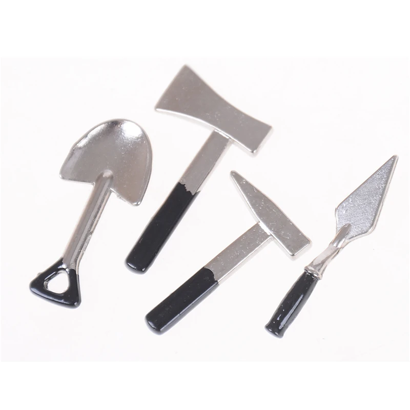 4pcs/set Furniture Toys 1:12 Mini Axe Shovel Hammer Kids Hand Tool Toys Dollhouse Miniature DIY Builders Toys Doll Accessories