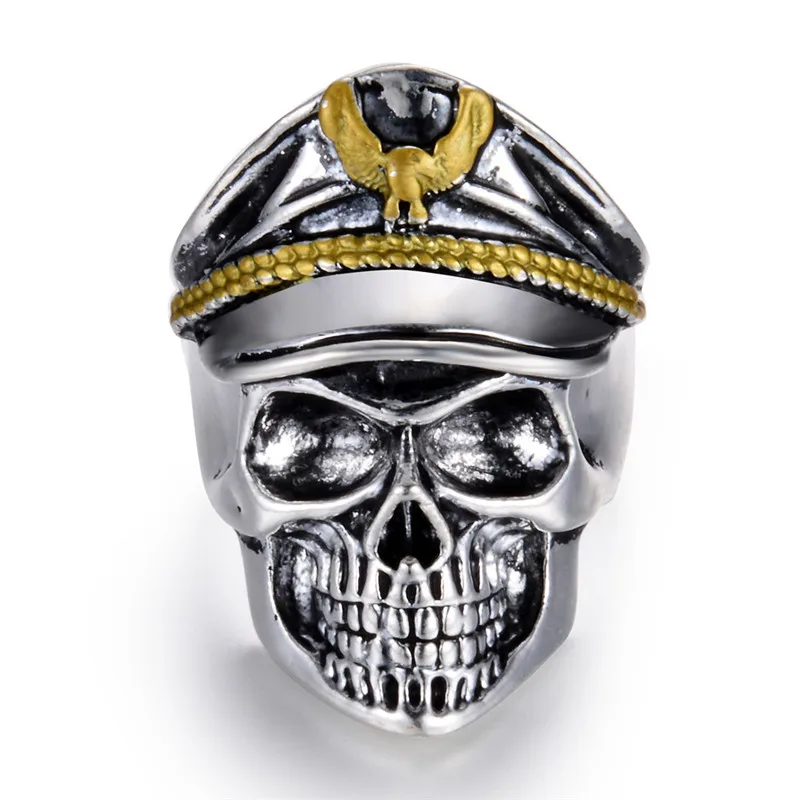 Modyle Antique Silver Color Punk Officer Dictator Male Skull Ring Cool All Size Man Finger Rings Fashion Jewelry