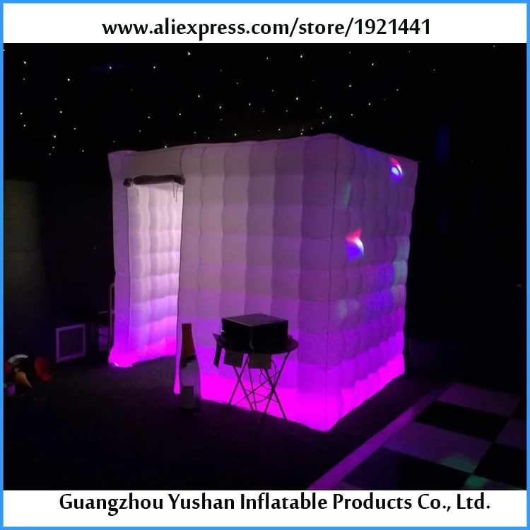 Clearance News 8.2ft*5.9ft*7.38ft mini Inflatable photo booth party Backdrop stand  with LED strip on bottom Inflatable Tent For party 4