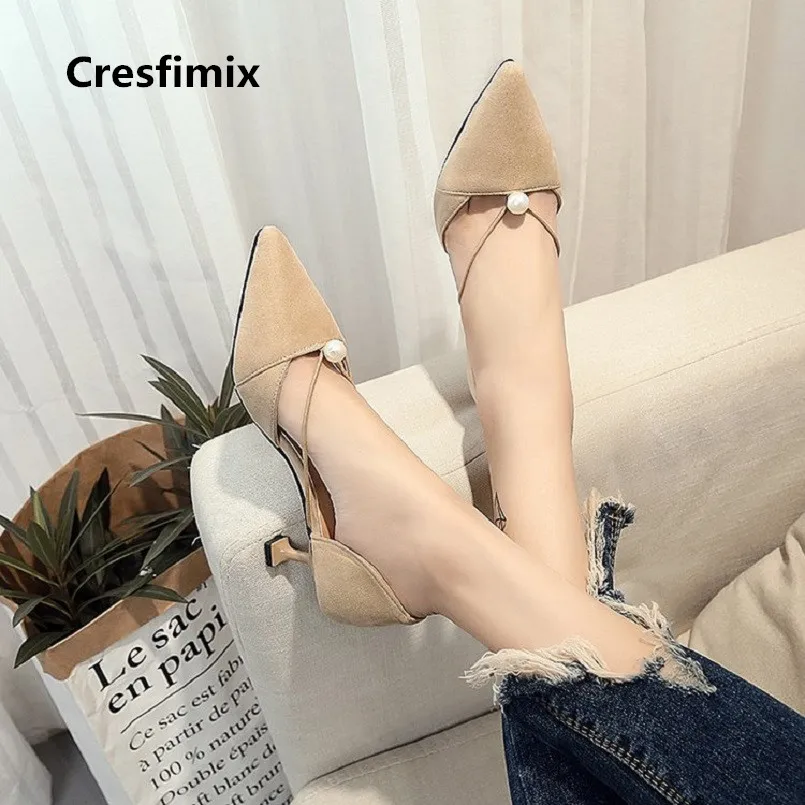

women fashion 2018 spring & summer beige high heel shoes lady casual sweet black pointed toe high heel pumps cool shoes e2626