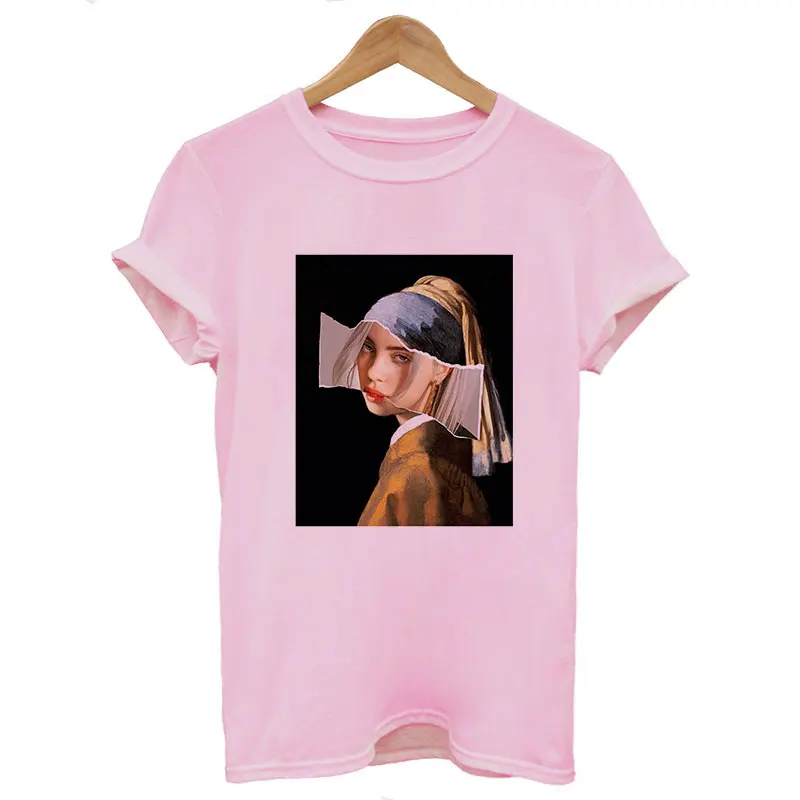 Летняя женская одежда тонкая футболка микеланжело забавная футболка для отдыха уличная юморная Эстетическая футболка Женские топы - Цвет: 2010-Pink