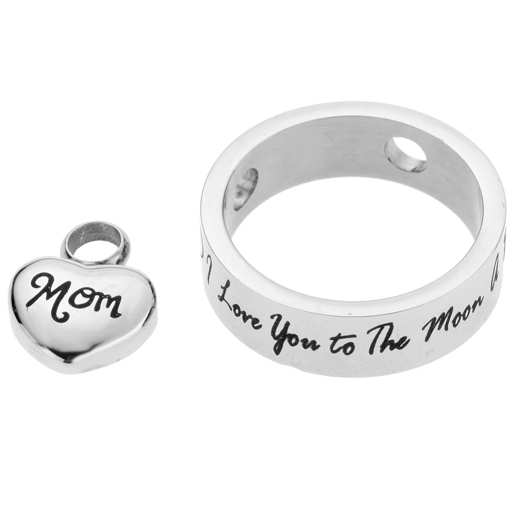Round Loop Heart I Love You to the Moon and Back Stainless Steel Urn Pendant Memorial Keepsake Jewelry