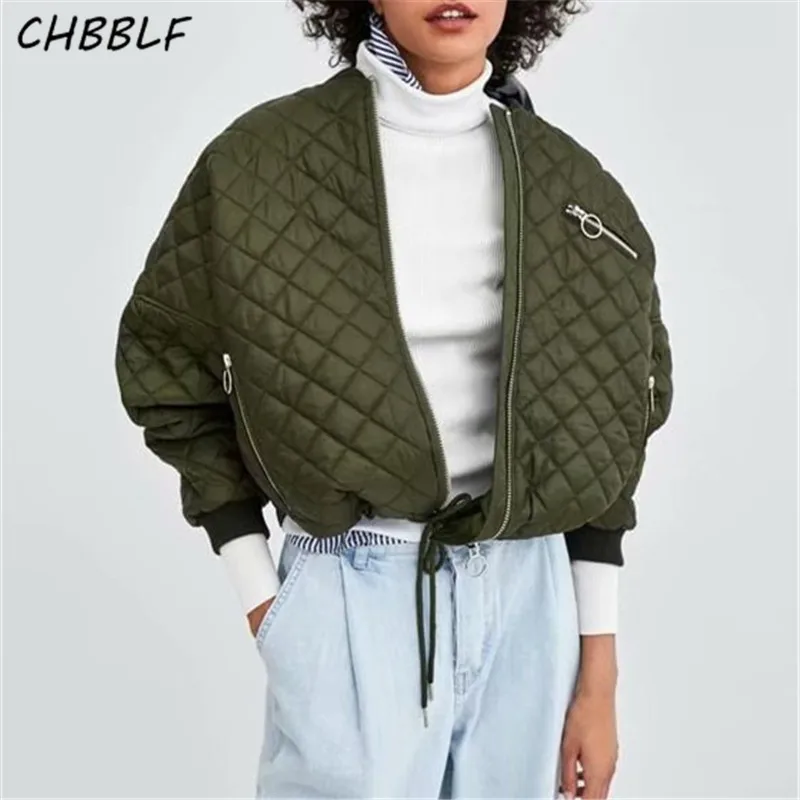 CHBBLF womem basic padded bomber jacket coats long sleeve zipper