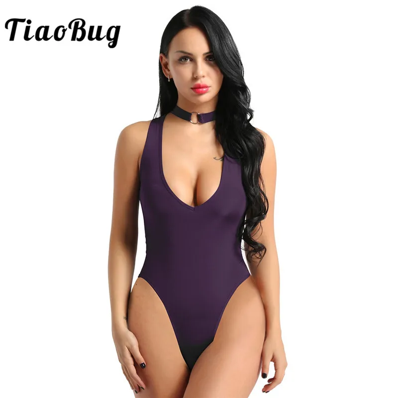 TiaoBug Women One Piece See Through Sheer High Cut Backless Leotard Thong Bodysuit Swimwear Bathing Suit 